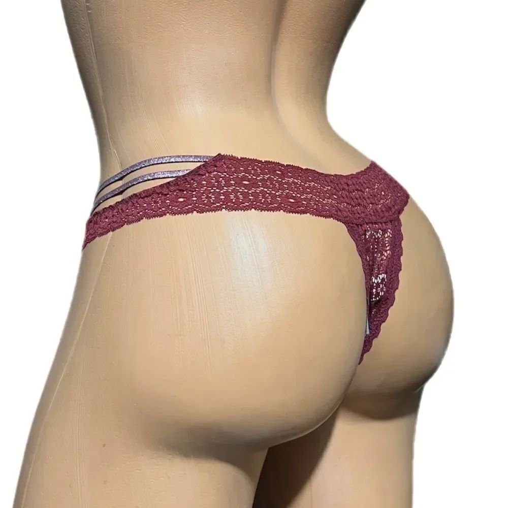 Victoria’s Secret sexy strappy sides floral lace thong panty Maroon